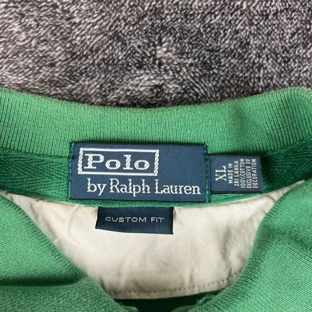Vtg Polo Ralph Lauren Rugby Country Club Patch Polo Striped Short Sleeve XL